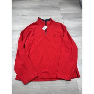 Nautica Sweater Mens XL Red Blue Mock Neck 1/4 Zip Long Sleeve Sailing Pullover